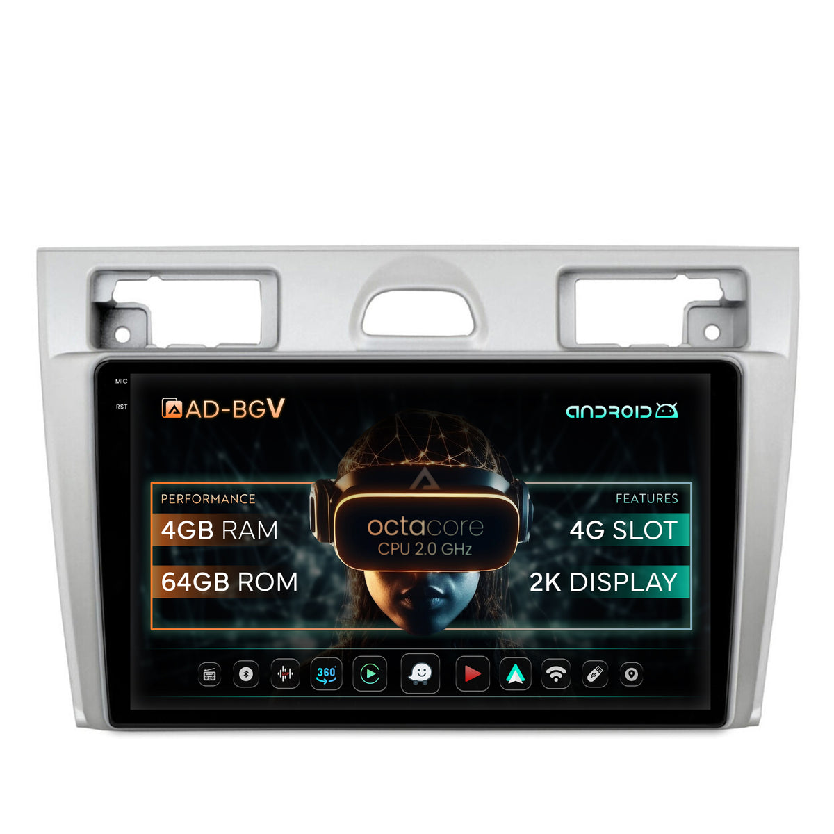 Navigatie Ford Fiesta (2002-2008), Android, V-Octacore / 4GB RAM + 64GB ROM, 9.5 Inch - AD-BGV9004+AD-BGRKIT143