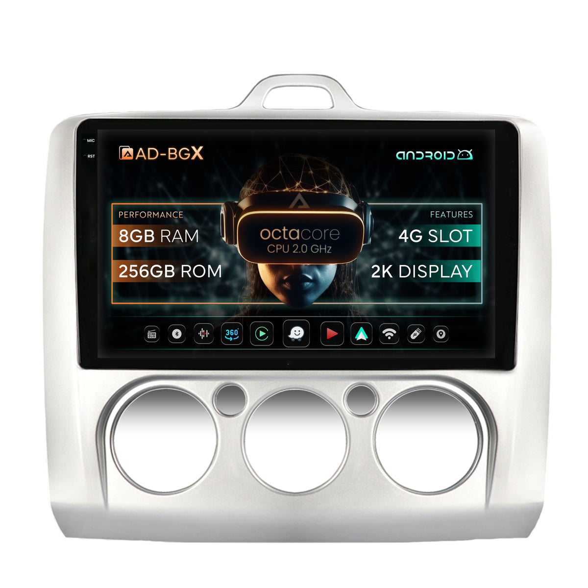 Navigatie Ford Focus MK2 (2004-2011), Clima manuala, Android, X-Octacore / 8GB RAM + 256GB ROM, 9.5 Inch - AD-BGX9008+AD-BGRKIT112