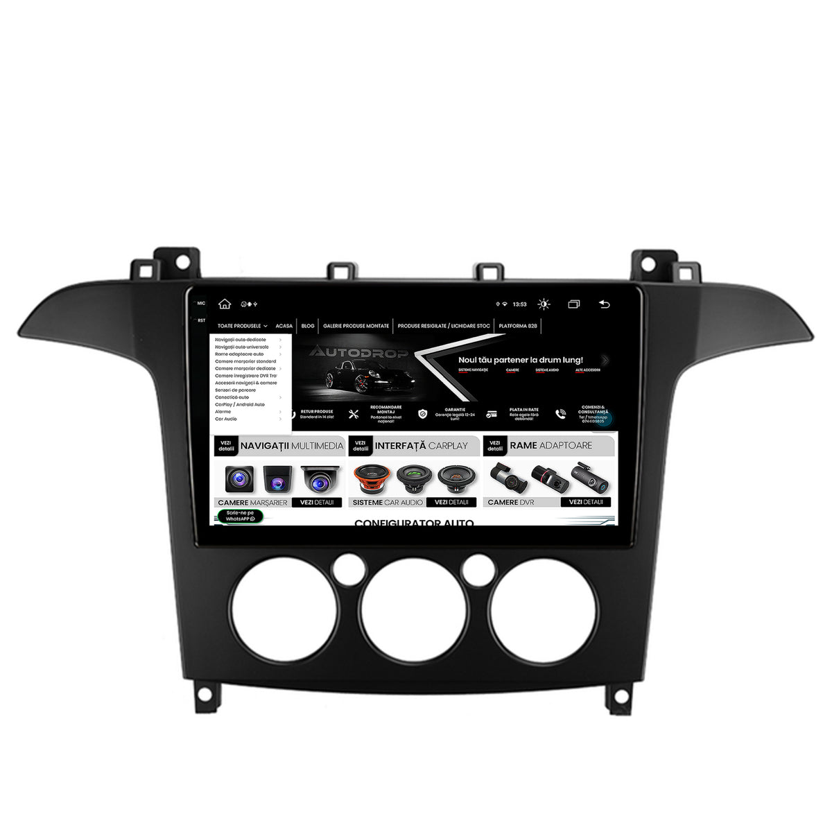 Navigatie Ford S-MAX (2006-2015) Clima Manuala, Android, X-Octacore / 8GB RAM + 256GB ROM, 9.5 Inch - AD-BGX9008+AD-BGRKIT124