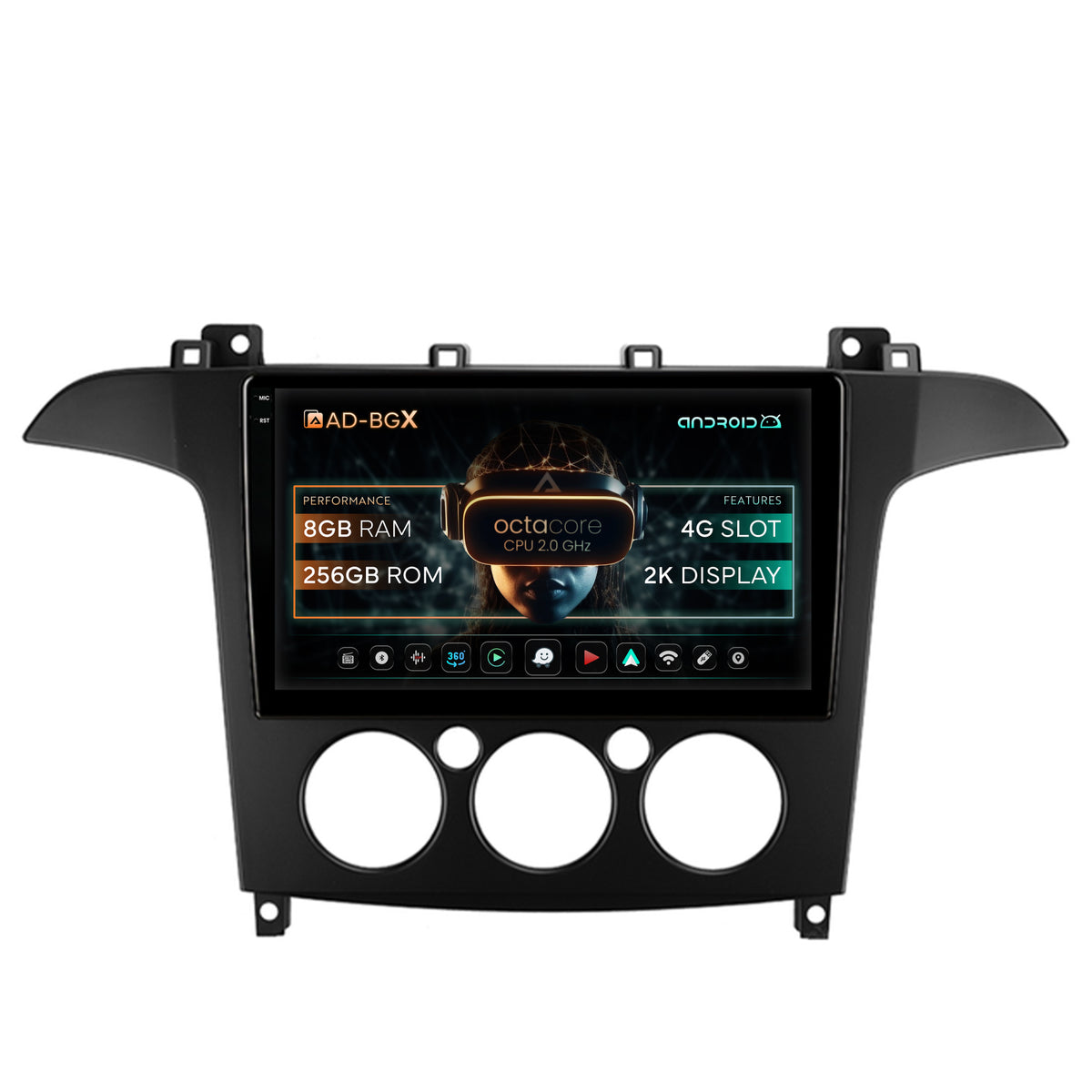 Navigatie Ford S-MAX (2006-2015) Clima Manuala, Android, X-Octacore / 8GB RAM + 256GB ROM, 9.5 Inch - AD-BGX9008+AD-BGRKIT124