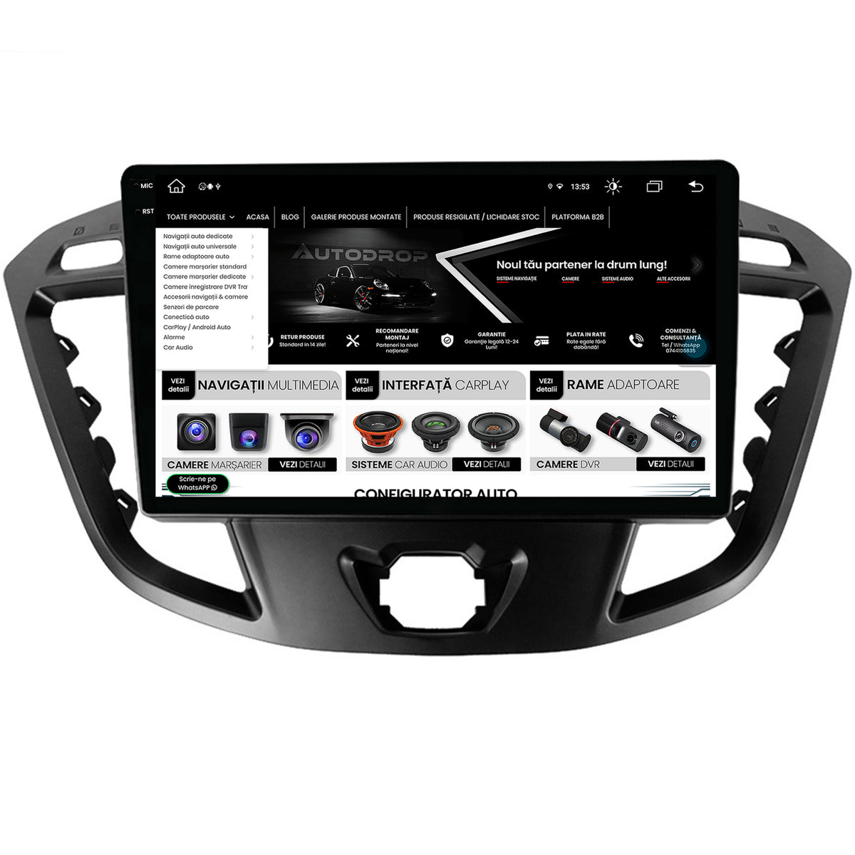 Navigatie Ford Transit / Tourneo (2012-2020), Android, X-Octacore / 8GB RAM + 256GB ROM, 9.5 Inch - AD-BGX9008+AD-BGRKIT123
