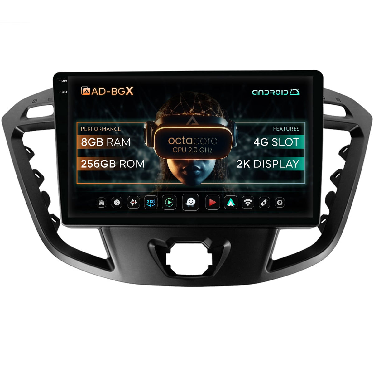 Navigatie Ford Transit / Tourneo (2012-2020), Android, X-Octacore / 8GB RAM + 256GB ROM, 9.5 Inch - AD-BGX9008+AD-BGRKIT123
