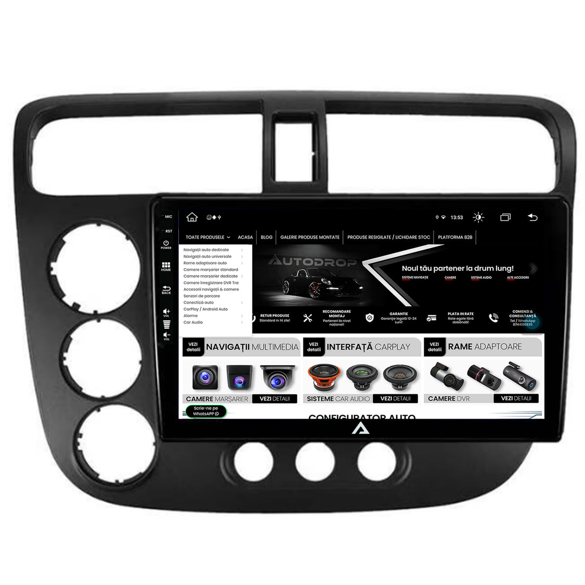 Navigatie Honda Civic (1998-2005), Android, Z-Octacore / 8GB RAM + 256GB ROM, 9 Inch - AD-BGZ9008+AD-BGRKIT018
