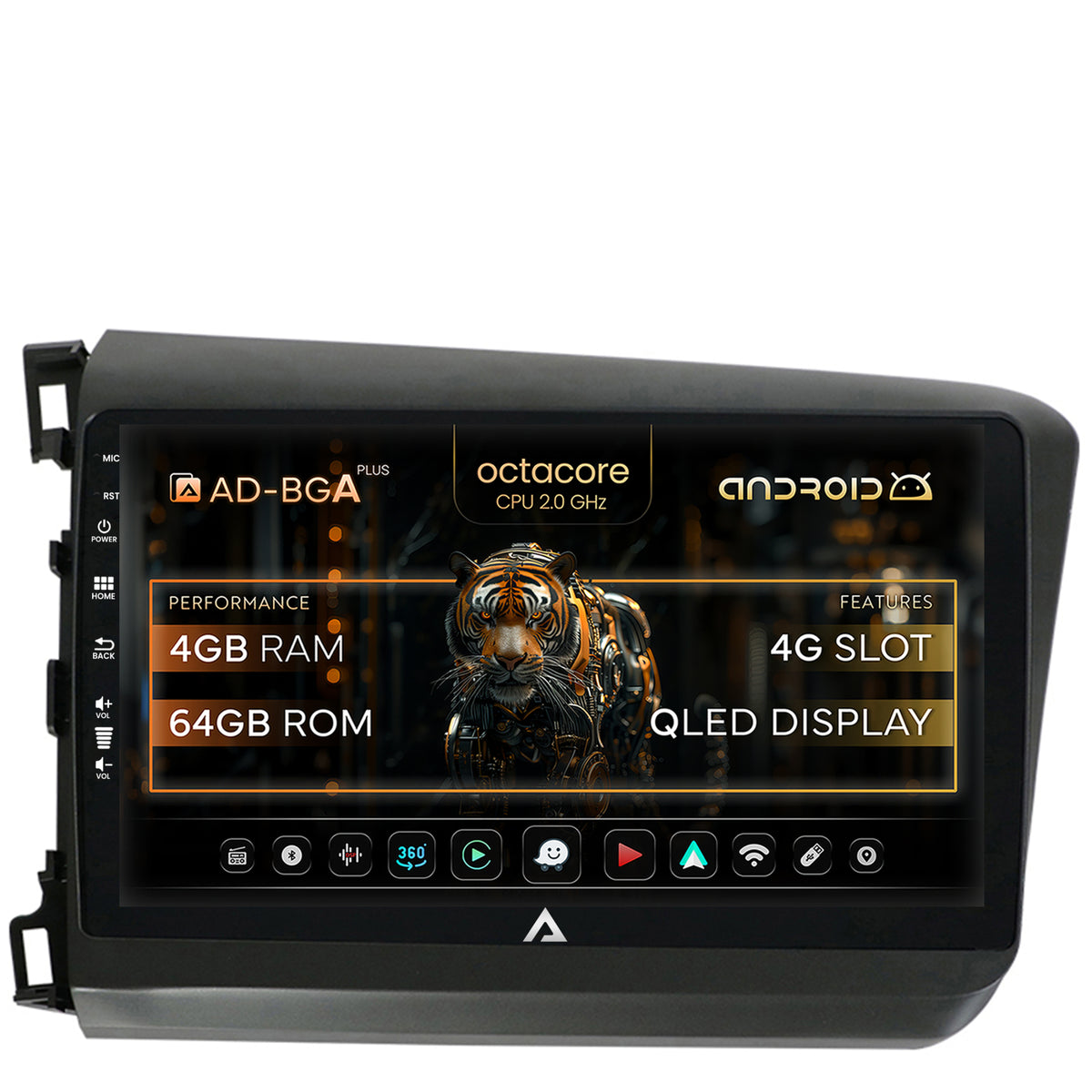 Navigatie Honda Civic (2012-2015), Android, A-Octacore / 4GB RAM + 64GB ROM, 9 Inch - AD-BGA9004+AD-BGRKIT007