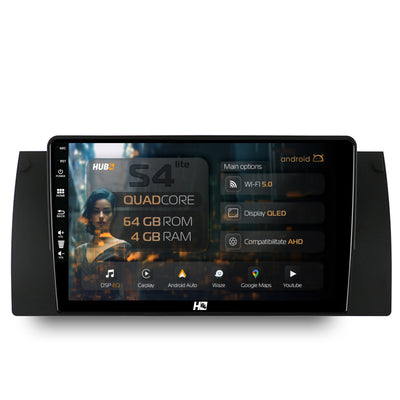 Navigatie HUB64 BMW E39/E53/E38, 4GB RAM, Android, Quadcore, DSP, GPS, Wi-FI, Carplay, Android Auto, USB, Bluetooth, Waze, Touchscreen, 9 inch