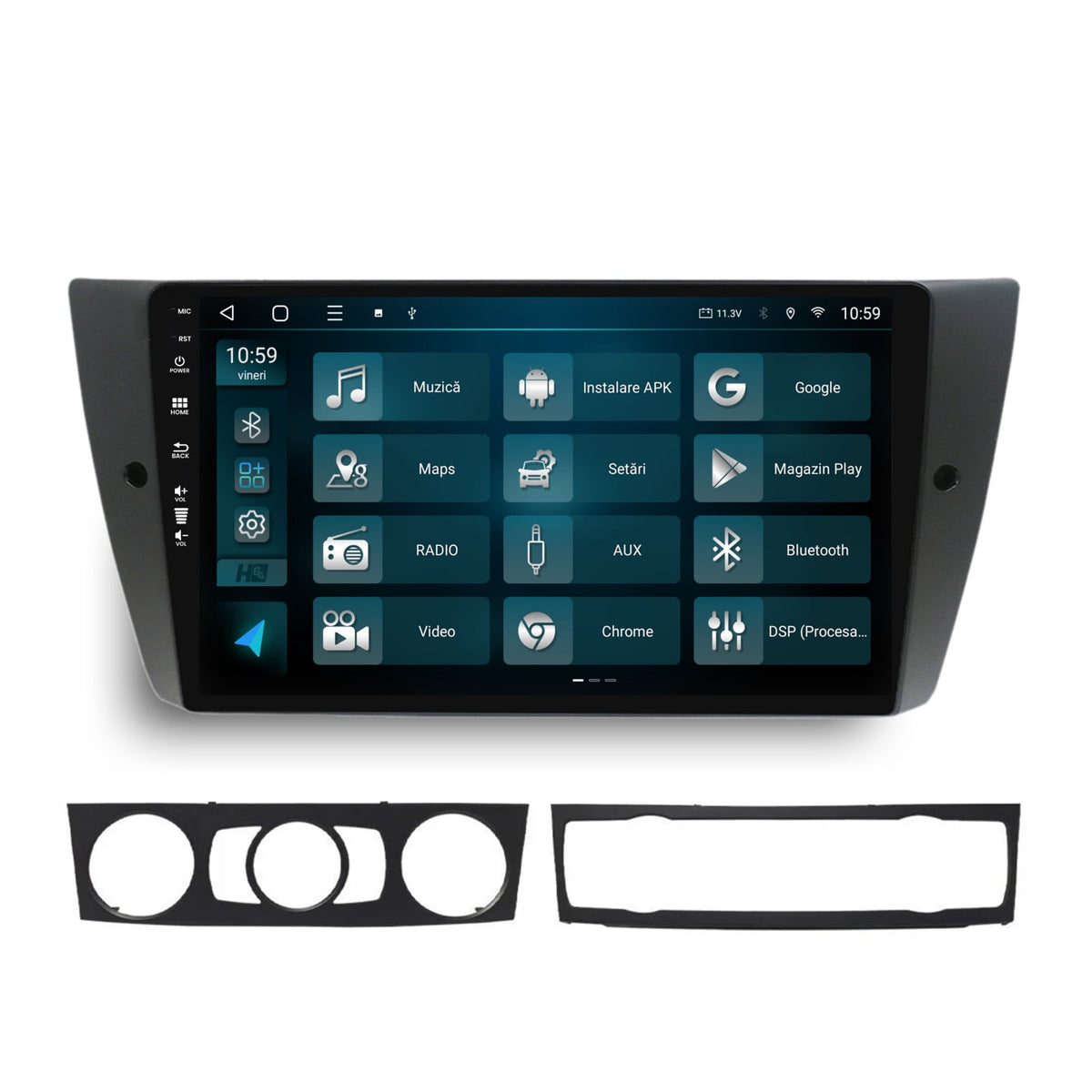 Navigatie HUB64 BMW Seria 3 E90, E91, E92, 8GB RAM, Android, Octacore, Slot Sim 4G, DSP, GPS, Wi-FI, Carplay, Android Auto, USB, Bluetooth, Waze, Touchscreen, 9 Inch