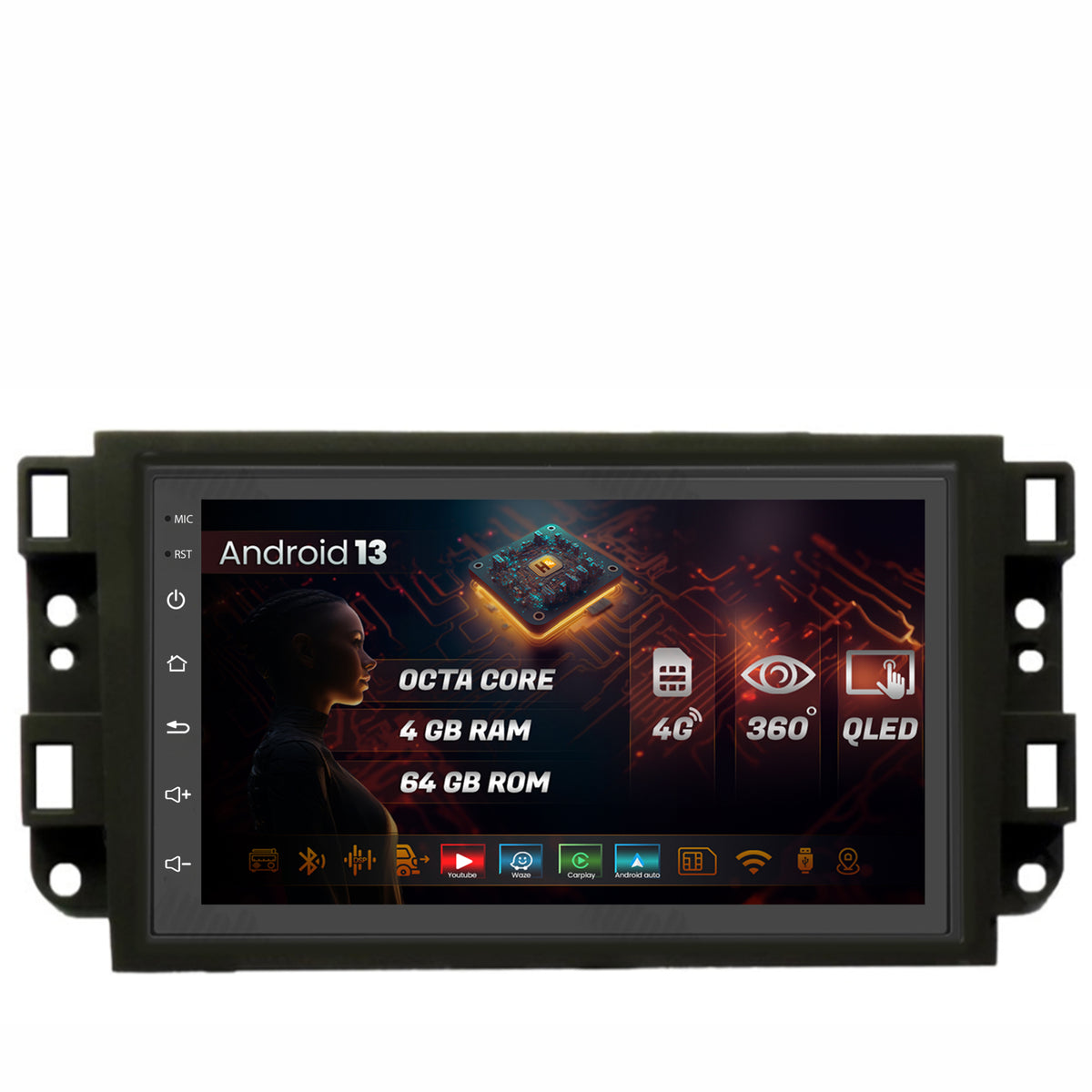 Navigatie HUB64 Chevrolet Aveo / Captiva / Epica (2006-2011), 4GB RAM, Android, Octacore, Slot Sim 4G, DSP, GPS, Wi-FI, Carplay, Android Auto, USB, Bluetooth, Waze, Touchscreen, 7 Inch