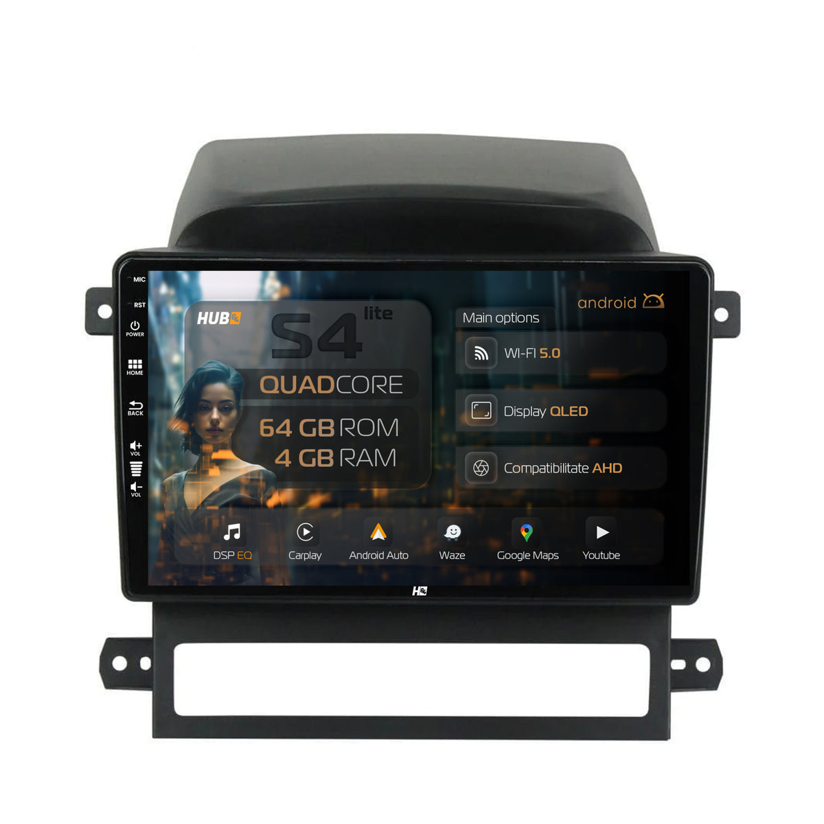 Navigatie HUB64 Chevrolet Captiva (2006-2011), 4GB RAM, Android, Quadcore, DSP, GPS, Wi-FI, Carplay, Android Auto, USB, Bluetooth, Waze, Touchscreen, 9 inch