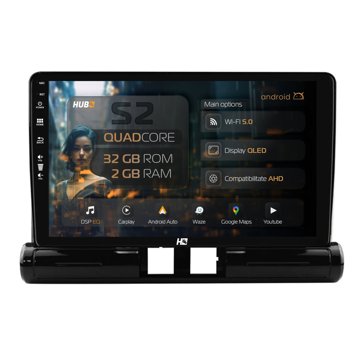 Navigatie HUB64 Citroen C3 (2024+) Low-V, 2GB RAM, Android, GPS, Wi-FI, Carplay, Android Auto, USB, Bluetooth, Radio, Waze, Touchscreen, 9 Inch