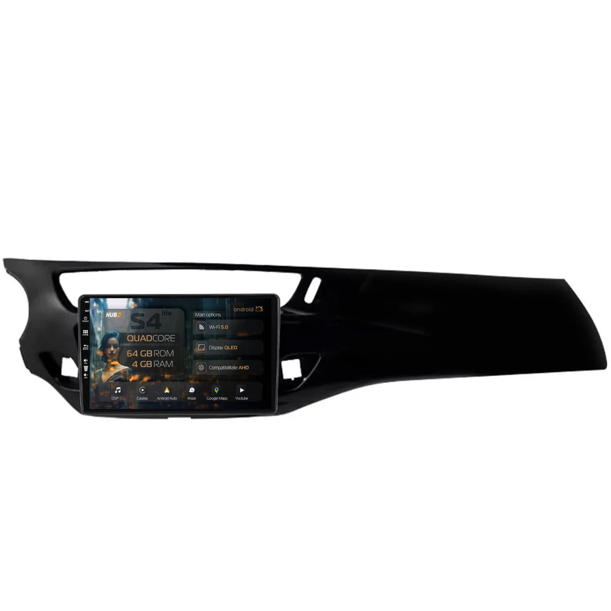 Navigatie HUB64 Citroen C3 II (2009-2016), 4GB RAM, Android, Quadcore, DSP, GPS, Wi-FI, Carplay, Android Auto, USB, Bluetooth, Waze, Touchscreen, 9 inch