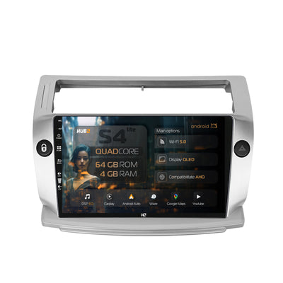 Navigatie HUB64 Citroen C4 (2004-2014), 4GB RAM, Android, Quadcore, DSP, GPS, Wi-FI, Carplay, Android Auto, USB, Bluetooth, Waze, Touchscreen, 9 inch