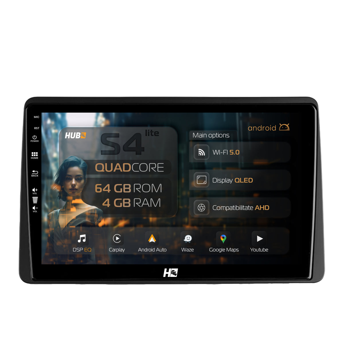 Navigatie HUB64 Dacia Duster (2018-2021), 4GB RAM, Android, Quadcore, DSP, GPS, Wi-FI, Carplay, Android Auto, USB, Bluetooth, Waze, Touchscreen, 10.1 Inch