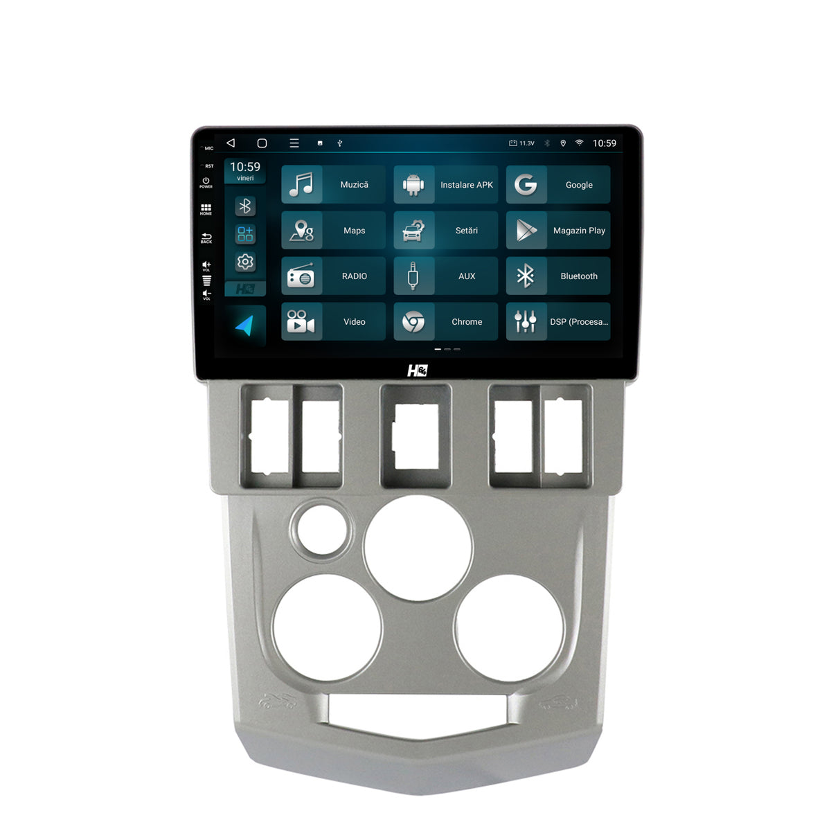 Navigatie HUB64 Dacia Logan PH1 (2004-2009), 8GB RAM, Android, Octacore, Slot Sim 4G, DSP, GPS, Wi-FI, Carplay, Android Auto, USB, Bluetooth, Waze, Touchscreen, 9 Inch