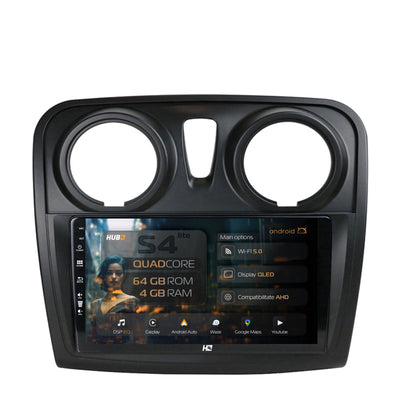 Navigatie HUB64 Dacia Logan / Sandero, 4GB RAM, Android, Quadcore, DSP, GPS, Wi-FI, Carplay, Android Auto, USB, Bluetooth, Waze, Touchscreen, 9 inch