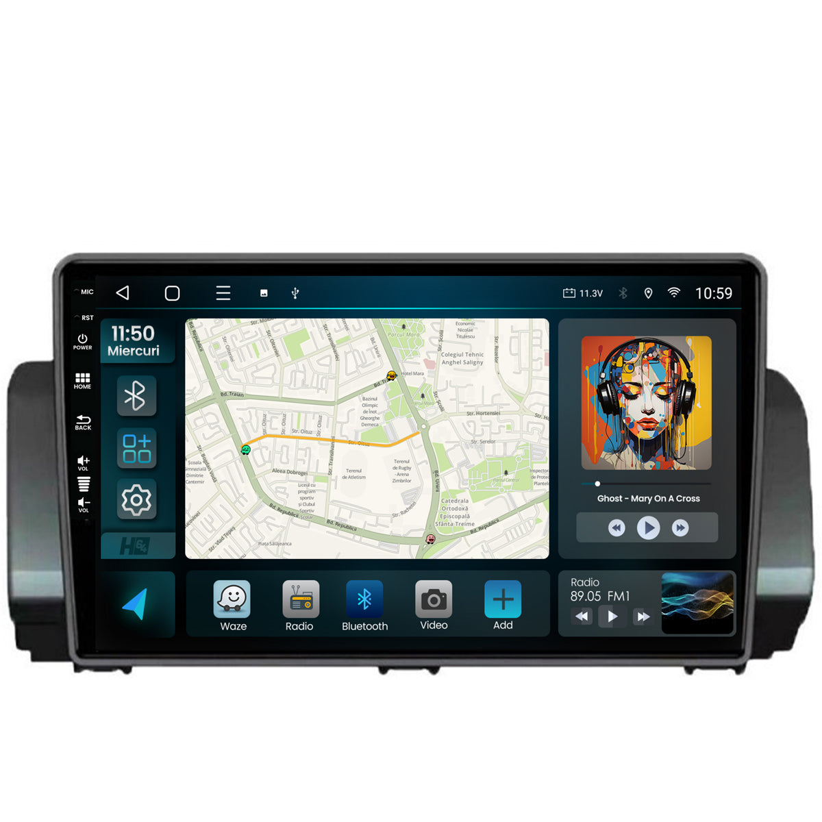 Navigatie HUB64 Dacia Sandero / Logan (2021-Prezent), 6GB RAM, Android, Octacore, Slot Sim 4G, DSP, GPS, Wi-FI, Carplay, Android Auto, USB, Bluetooth, Waze, Touchscreen, 10.1 Inch