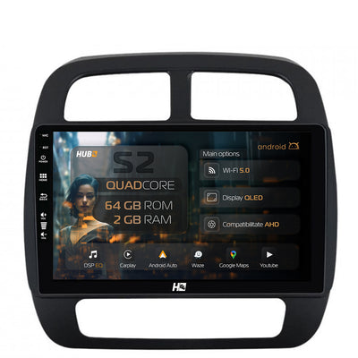 Navigatie HUB64 Dacia Spring (2021- Prezent), 2GB RAM, Android, GPS, Wi-FI, Carplay, Android Auto, USB, Bluetooth, Radio, Waze, Touchscreen, 9 inch