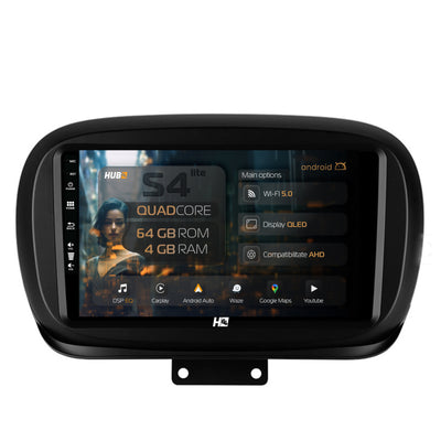 Navigatie HUB64 Fiat 500X (2014-2020), 4GB RAM, Android, Quadcore, DSP, GPS, Wi-FI, Carplay, Android Auto, USB, Bluetooth, Waze, Touchscreen, 9 inch