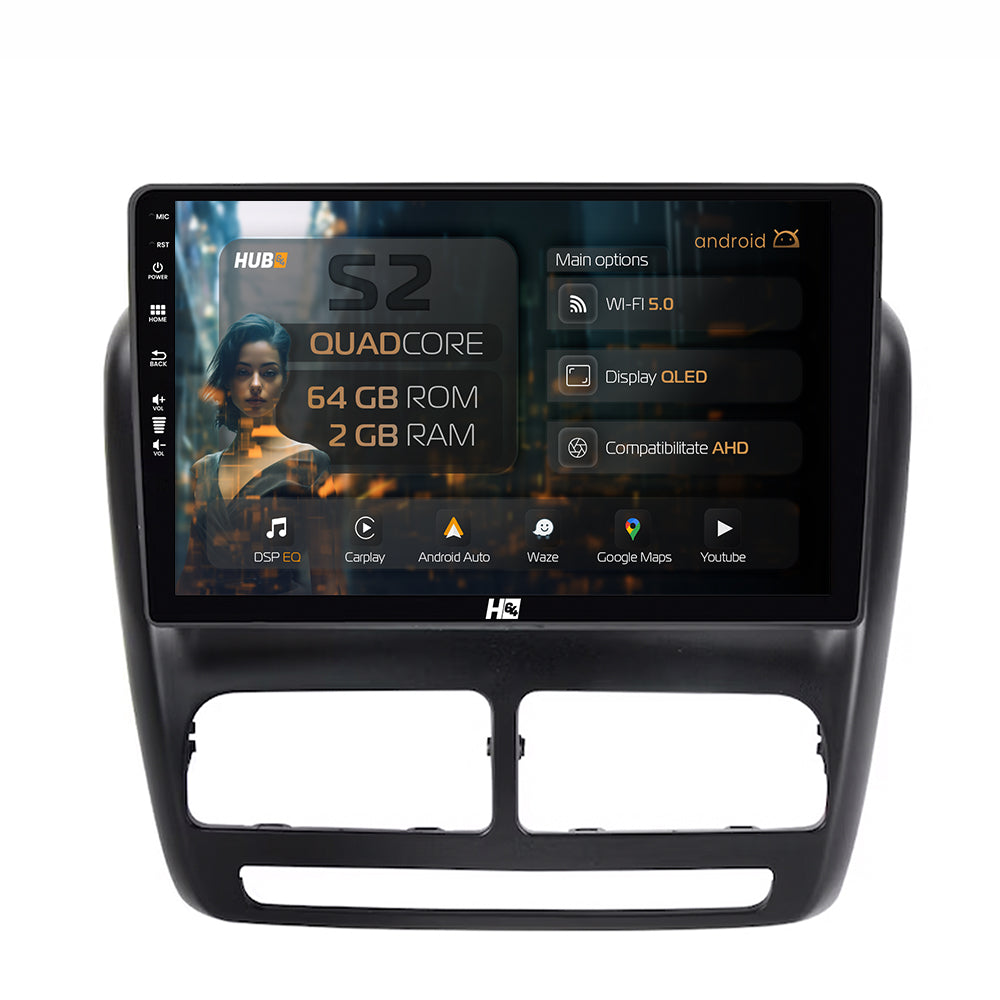 Navigatie HUB64 Fiat Doblo (2010-2015), 2GB RAM, Android, GPS, Wi-FI, Carplay, Android Auto, USB, Bluetooth, Radio, Waze, Touchscreen, 9 inch