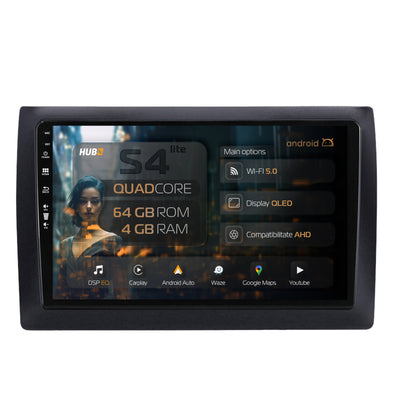 Navigatie HUB64 Fiat Stilo 4GB RAM, Android, Quadcore, DSP, GPS, Wi-FI, Carplay, Android Auto, USB, Bluetooth, Waze, Touchscreen, 9 inch