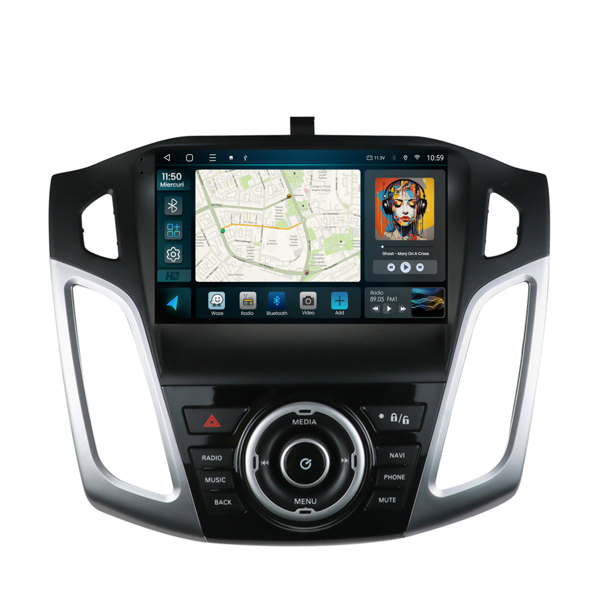 Navigatie HUB64 Ford Focus 3 (2011-2019), 4GB RAM, Android, Octacore, Slot Sim 4G, DSP, GPS, Wi-FI, Carplay, Android Auto, USB, Bluetooth, Waze, Touchscreen, 9 inch