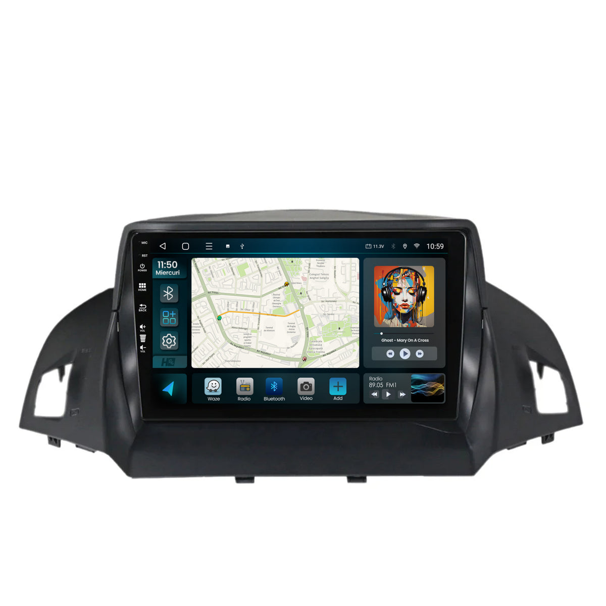 Navigatie HUB64 Ford Kuga / C-Max (2013-2018), 4GB RAM, Android, Quadcore, DSP, GPS, Wi-FI, Carplay, Android Auto, USB, Bluetooth, Waze, Touchscreen, 9 inch