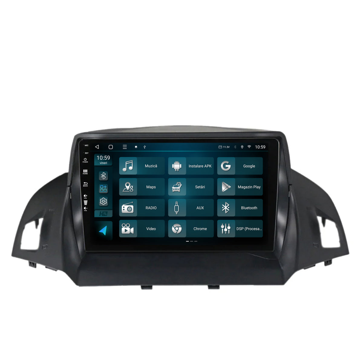 Navigatie HUB64 Ford Kuga / C-Max (2013-2018), 4GB RAM, Android, Quadcore, DSP, GPS, Wi-FI, Carplay, Android Auto, USB, Bluetooth, Waze, Touchscreen, 9 inch