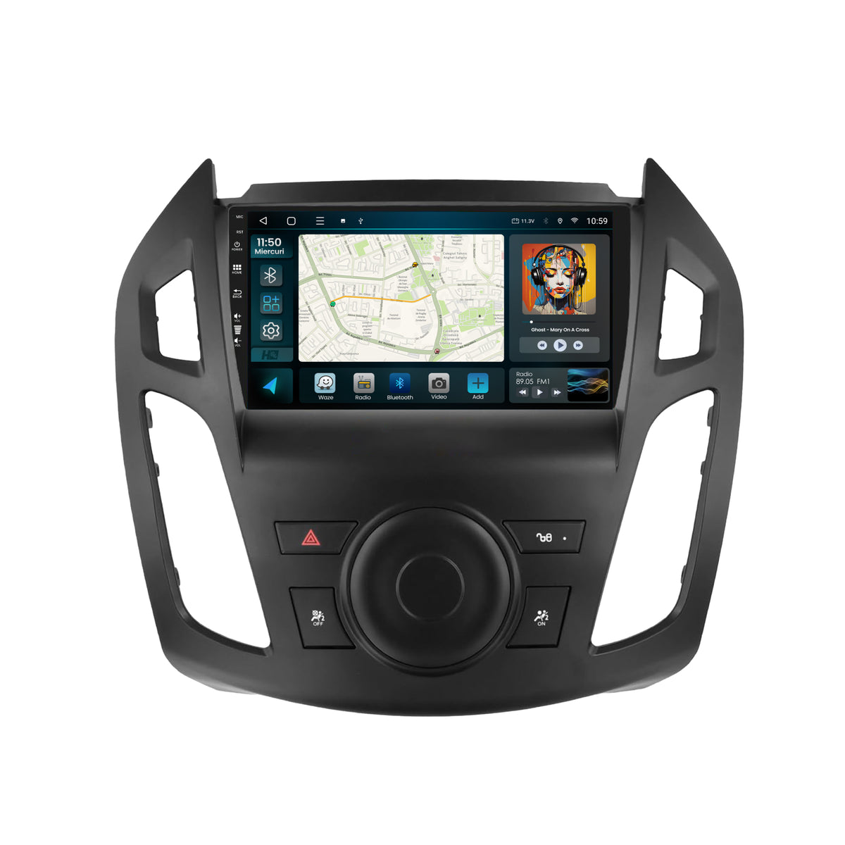 Navigatie HUB64 Ford Transit (2014-2020), 4GB RAM, Android, Quadcore, DSP, GPS, Wi-FI, Carplay, Android Auto, USB, Bluetooth, Waze, Touchscreen, 9 Inch