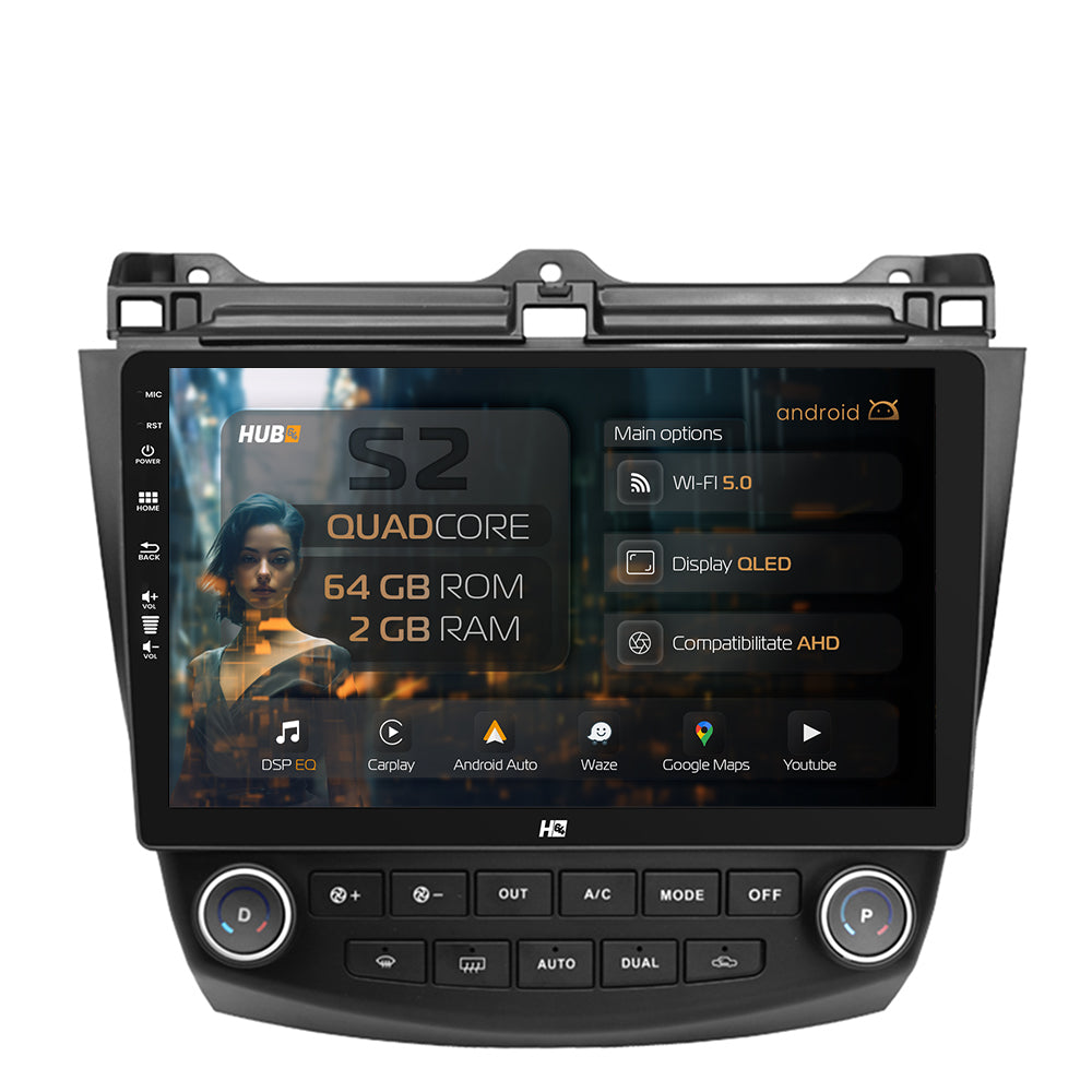 Navigatie HUB64 Honda Accord 7 (2005-2008), 2GB RAM, Android, GPS, Wi-FI, Carplay, Android Auto, USB, Bluetooth, Radio, Waze, Touchscreen, 10.1 inch