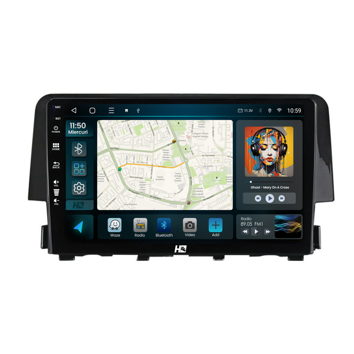 Navigatie HUB64 Honda Civic X / Sedan (2015-2021), 4GB RAM, Android, Quadcore, DSP, GPS, Wi-FI, Carplay, Android Auto, USB, Bluetooth, Waze, Touchscreen, 9 Inch