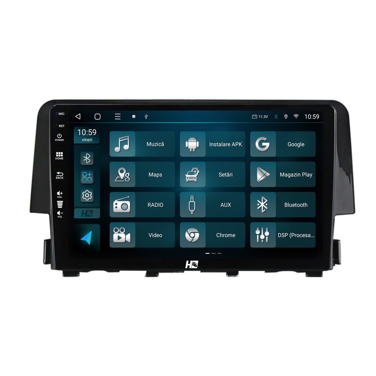 Navigatie HUB64 Honda Civic X / Sedan (2015-2021), 4GB RAM, Android, Quadcore, DSP, GPS, Wi-FI, Carplay, Android Auto, USB, Bluetooth, Waze, Touchscreen, 9 Inch