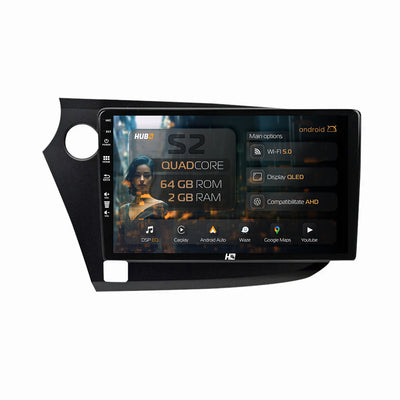 Navigatie HUB64 Honda Insight (2009-2014), 2GB RAM, Android, GPS, Wi-FI, Carplay, Android Auto, USB, Bluetooth, Radio, Waze, Touchscreen, 9 inch