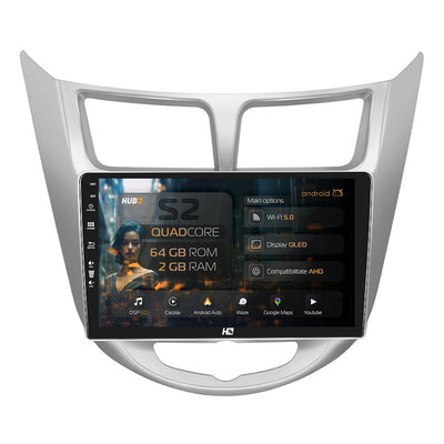 Navigatie HUB64 Hyundai Accent (2011-2016), 2GB RAM, Android, GPS, Wi-FI, Carplay, Android Auto, USB, Bluetooth, Radio, Waze, Touchscreen, 9 inch