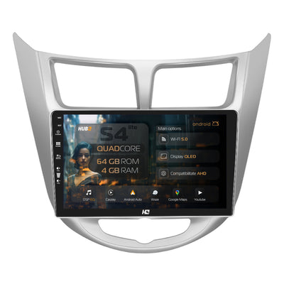 Navigatie HUB64 Hyundai Accent (2011-2016), 4GB RAM, Android, Quadcore, DSP, GPS, Wi-FI, Carplay, Android Auto, USB, Bluetooth, Waze, Touchscreen, 9 inch