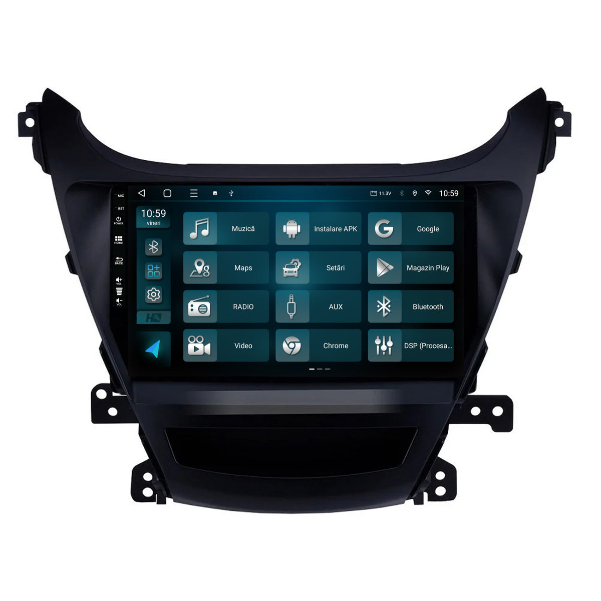 Navigatie HUB64 Hyundai Elantra (2012-2014), 4GB RAM, Android, Quadcore, DSP, GPS, Wi-FI, Carplay, Android Auto, USB, Bluetooth, Waze, Touchscreen, 9Inch