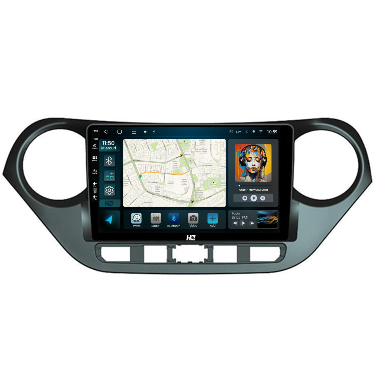 Navigatie HUB64 Hyundai I10 (2013-2017), 4GB RAM, Android, Quadcore, DSP, GPS, Wi-FI, Carplay, Android Auto, USB, Bluetooth, Waze, Touchscreen, 9 inch