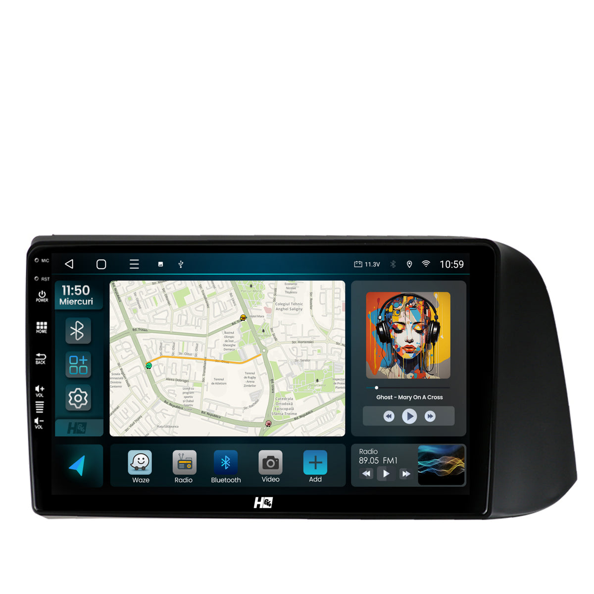 Navigatie HUB64 Hyundai I10 (2020+), 4GB RAM, Android, Quadcore, DSP, GPS, Wi-FI, Carplay, Android Auto, USB, Bluetooth, Waze, Touchscreen, 9 inch