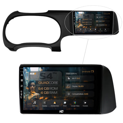 Navigatie HUB64 Hyundai I10 (2020+), 4GB RAM, Android, Quadcore, DSP, GPS, Wi-FI, Carplay, Android Auto, USB, Bluetooth, Waze, Touchscreen, 9 inch