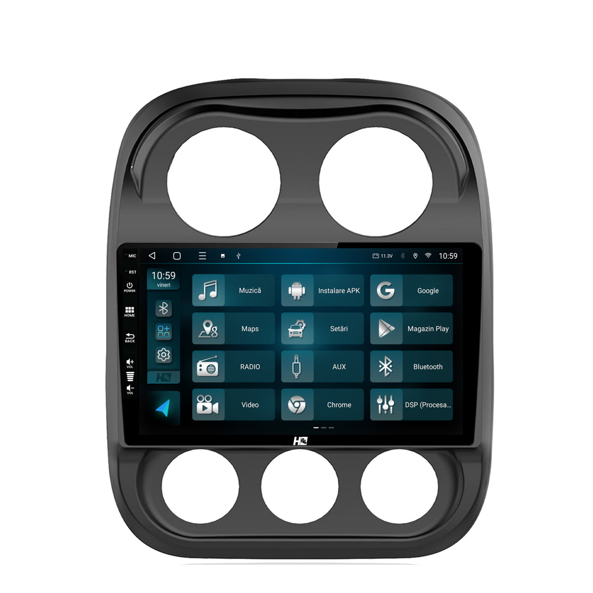 Navigatie HUB64 Jeep Compass (2009-2016), 8GB RAM, Android, Octacore, Slot Sim 4G, DSP, GPS, Wi-FI, Carplay, Android Auto, USB, Bluetooth, Waze, Touchscreen, 10.1 Inch