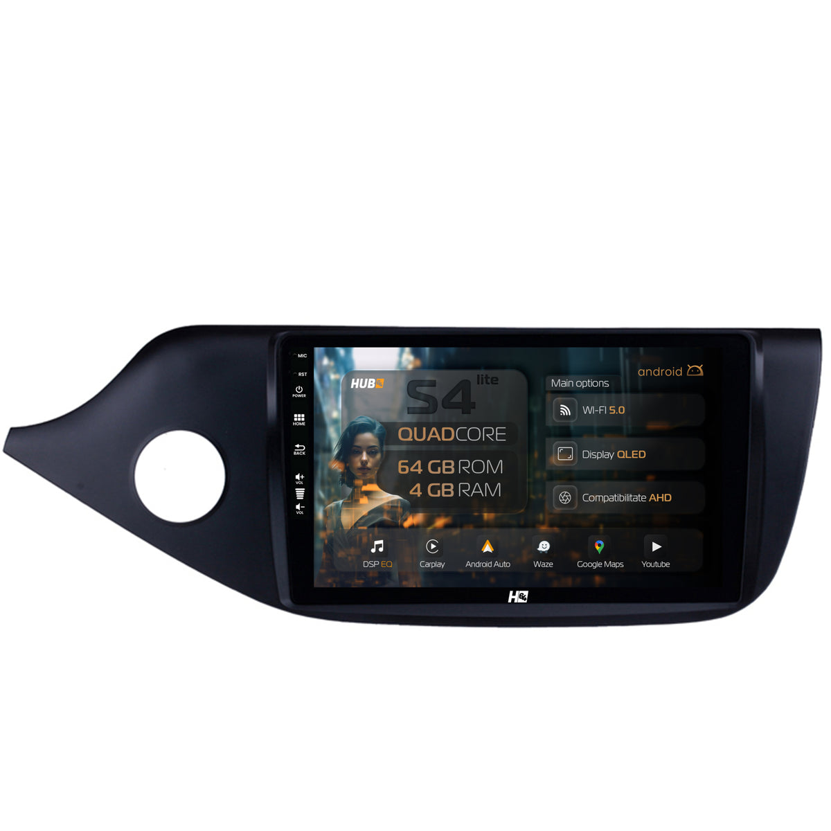 Navigatie HUB64 Kia CEED (2012-2018), 4GB RAM, Android, Quadcore, DSP, GPS, Wi-FI, Carplay, Android Auto, USB, Bluetooth, Waze, Touchscreen, 9 inch