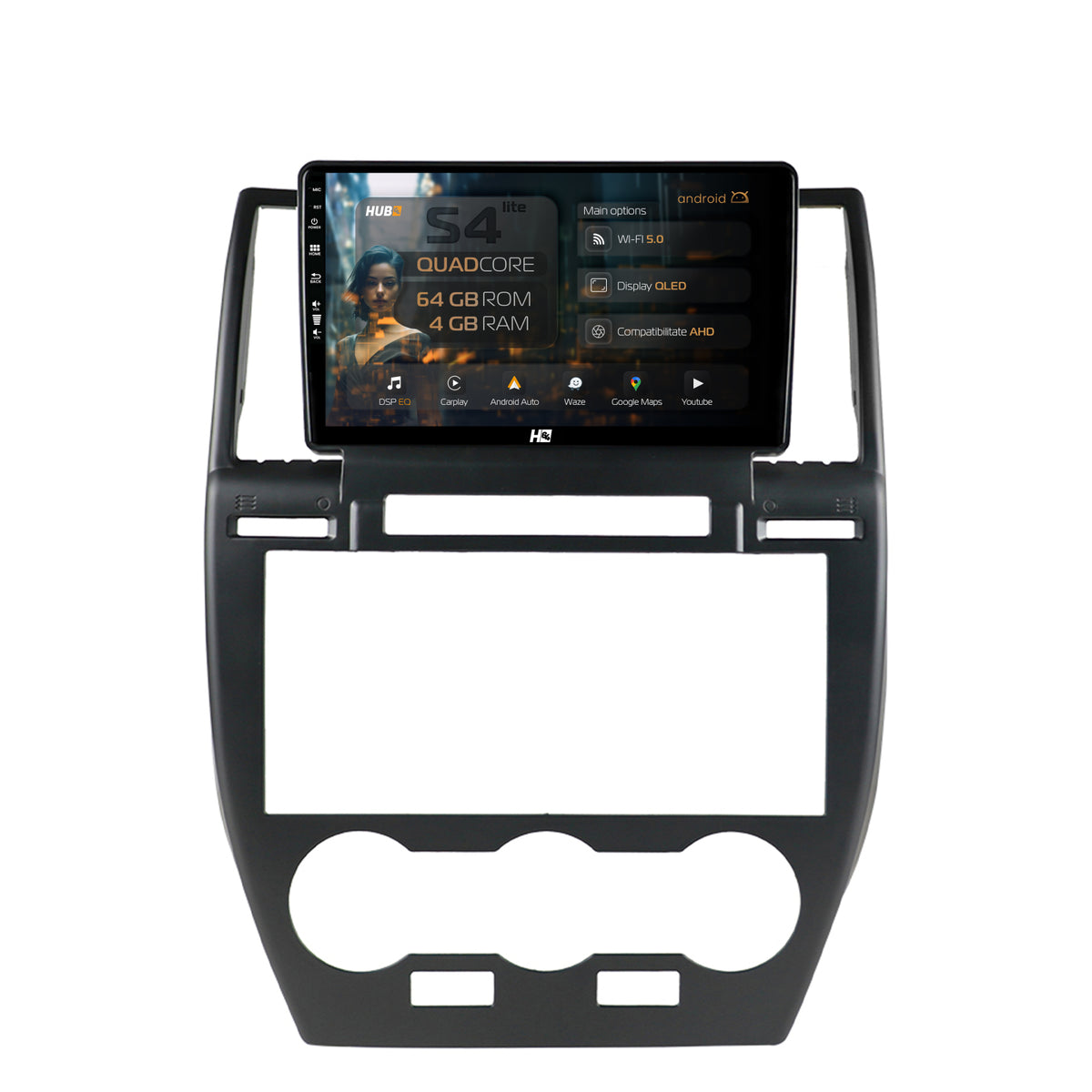 Navigatie HUB64 Land Rover Freelander 2 (2006-2012), 4GB RAM, Android, Quadcore, DSP, GPS, Wi-FI, Carplay, Android Auto, USB, Bluetooth, Waze, Touchscreen, 9 inch