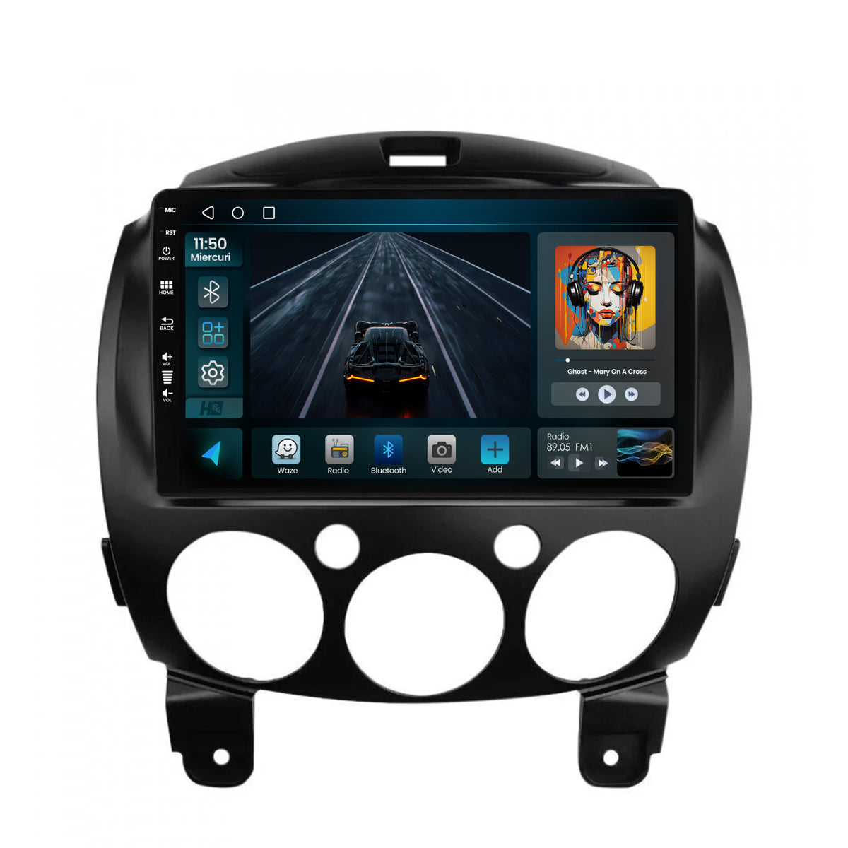 Navigatie HUB64 Mazda 2 (2007-2014), 2GB RAM, Android, GPS, Wi-FI, Carplay, Android Auto, USB, Bluetooth, Radio, Waze, Touchscreen, 9 inch
