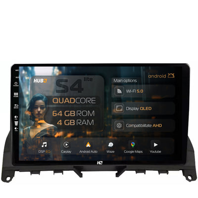 Navigatie HUB64 Mercedes Benz C-Class W204 (2006-2012), 4GB RAM, Android, Quadcore, DSP, GPS, Wi-FI, Carplay, Android Auto, USB, Bluetooth, Waze, Touchscreen, 9 inch