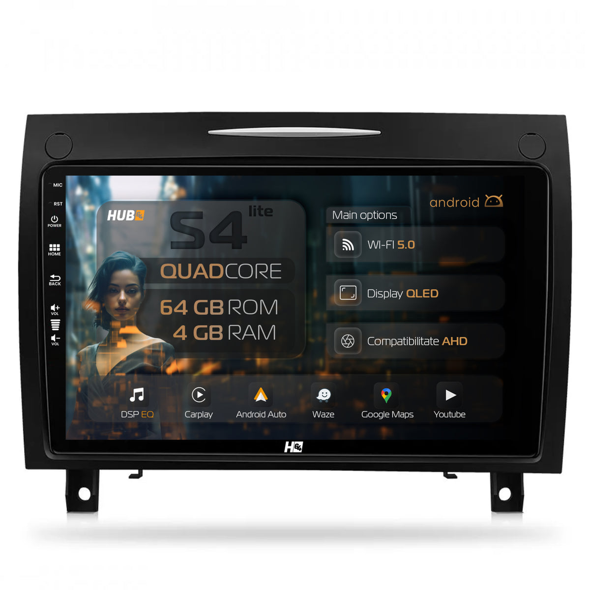 Navigatie HUB64 Mercedes Benz SLK (2006-2010), 4GB RAM, Android, Quadcore, DSP, GPS, Wi-FI, Carplay, Android Auto, USB, Bluetooth, Waze, Touchscreen, 9 inch