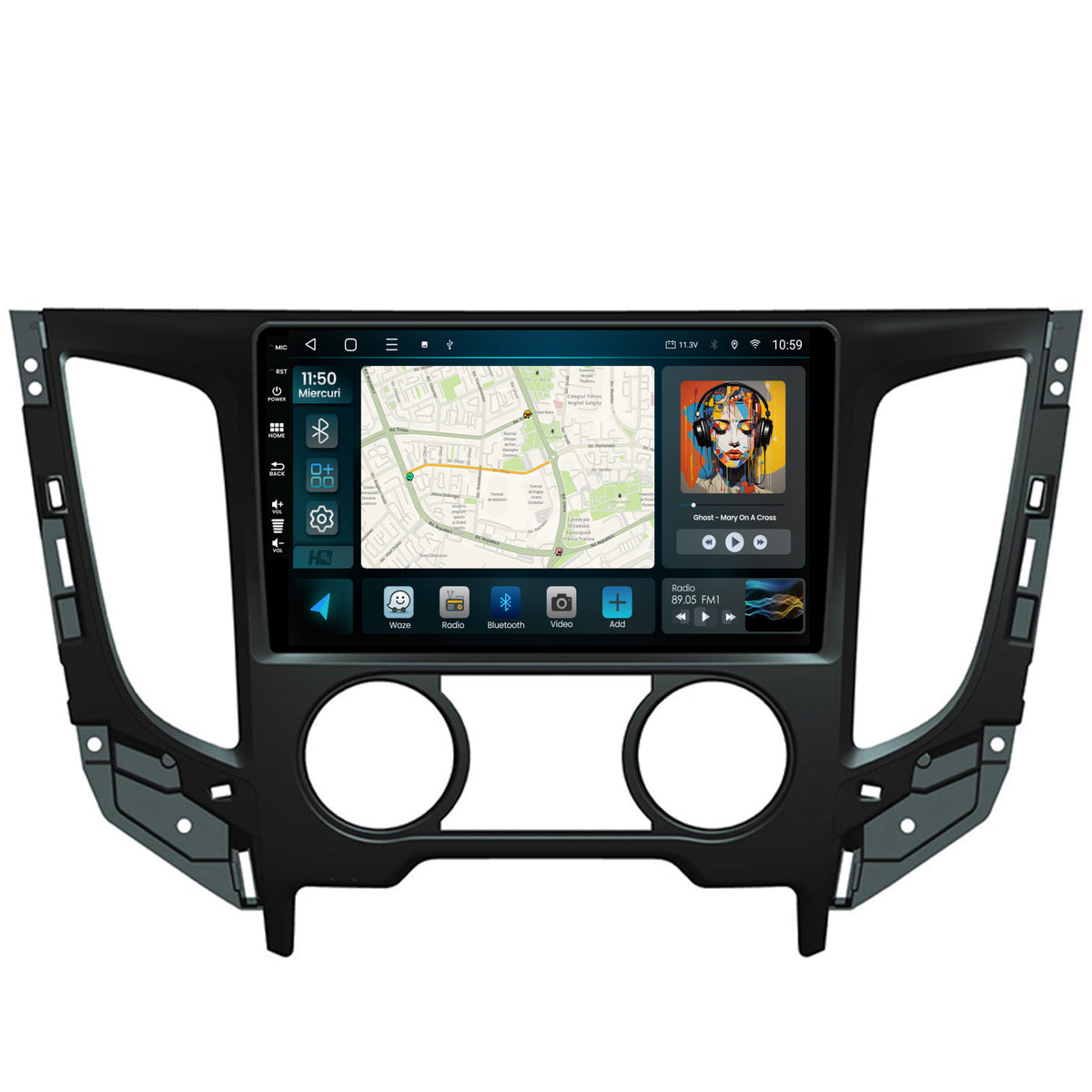 Navigatie HUB64 Mitsubishi L200 (2014-2020), 8GB RAM, Android, Octacore, Slot Sim 4G, DSP, GPS, Wi-FI, Carplay, Android Auto, USB, Bluetooth, Waze, Touchscreen, 9 Inch