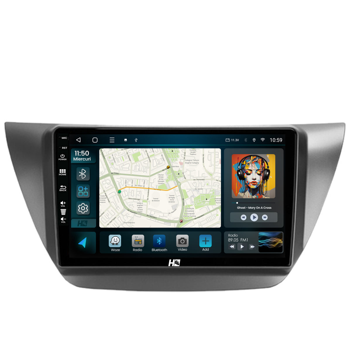 Navigatie HUB64 Mitsubishi Lancer (2003-2007), 4GB RAM, Android, Octacore, Slot Sim 4G, DSP, GPS, Wi-FI, Carplay, Android Auto, USB, Bluetooth, Waze, Touchscreen, 9 inch