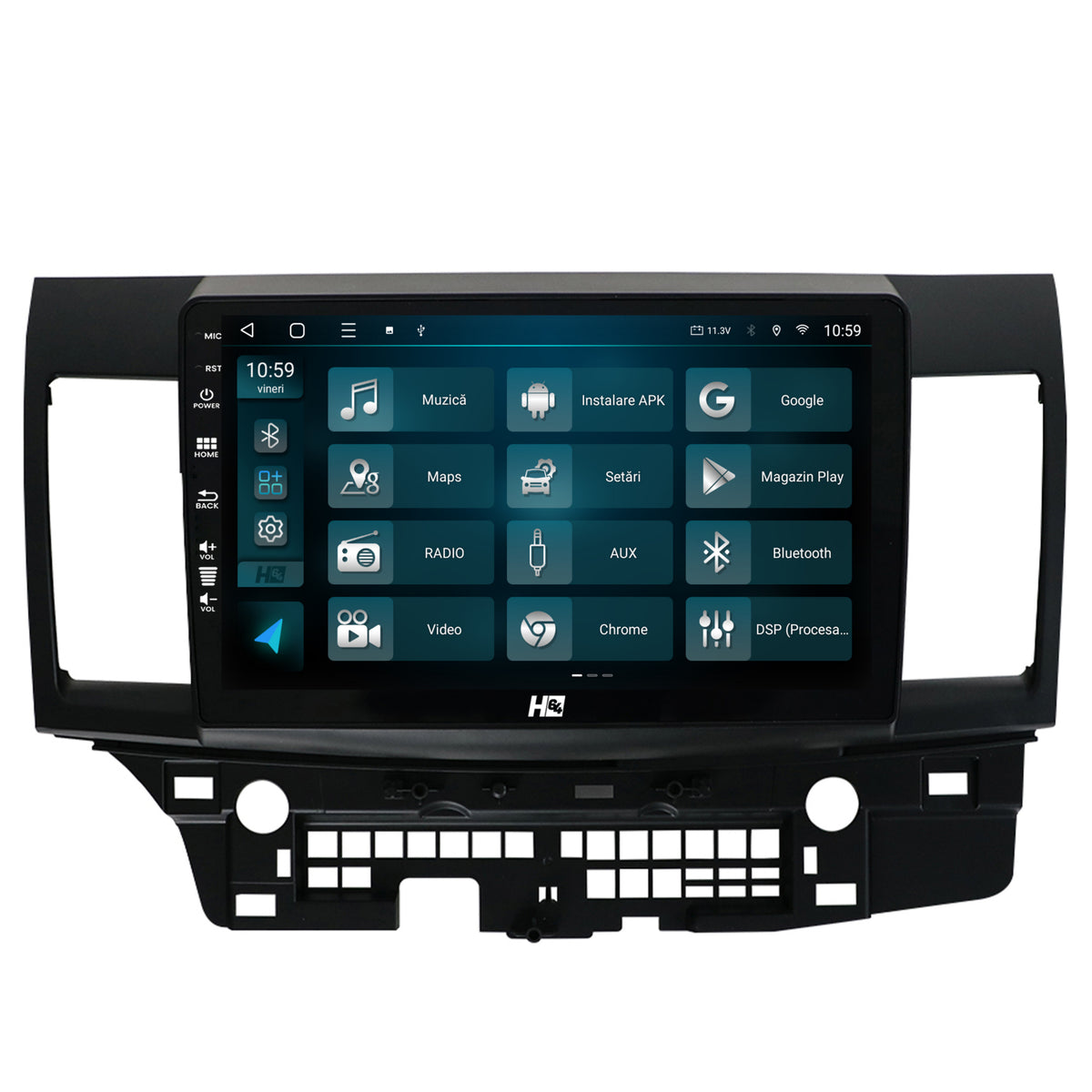 Navigatie HUB64 Mitsubishi Lancer (2007-2016), 4GB RAM, Android, Octacore, Slot Sim 4G, DSP, GPS, Wi-FI, Carplay, Android Auto, USB, Bluetooth, Waze, Touchscreen, 10.1 Inch