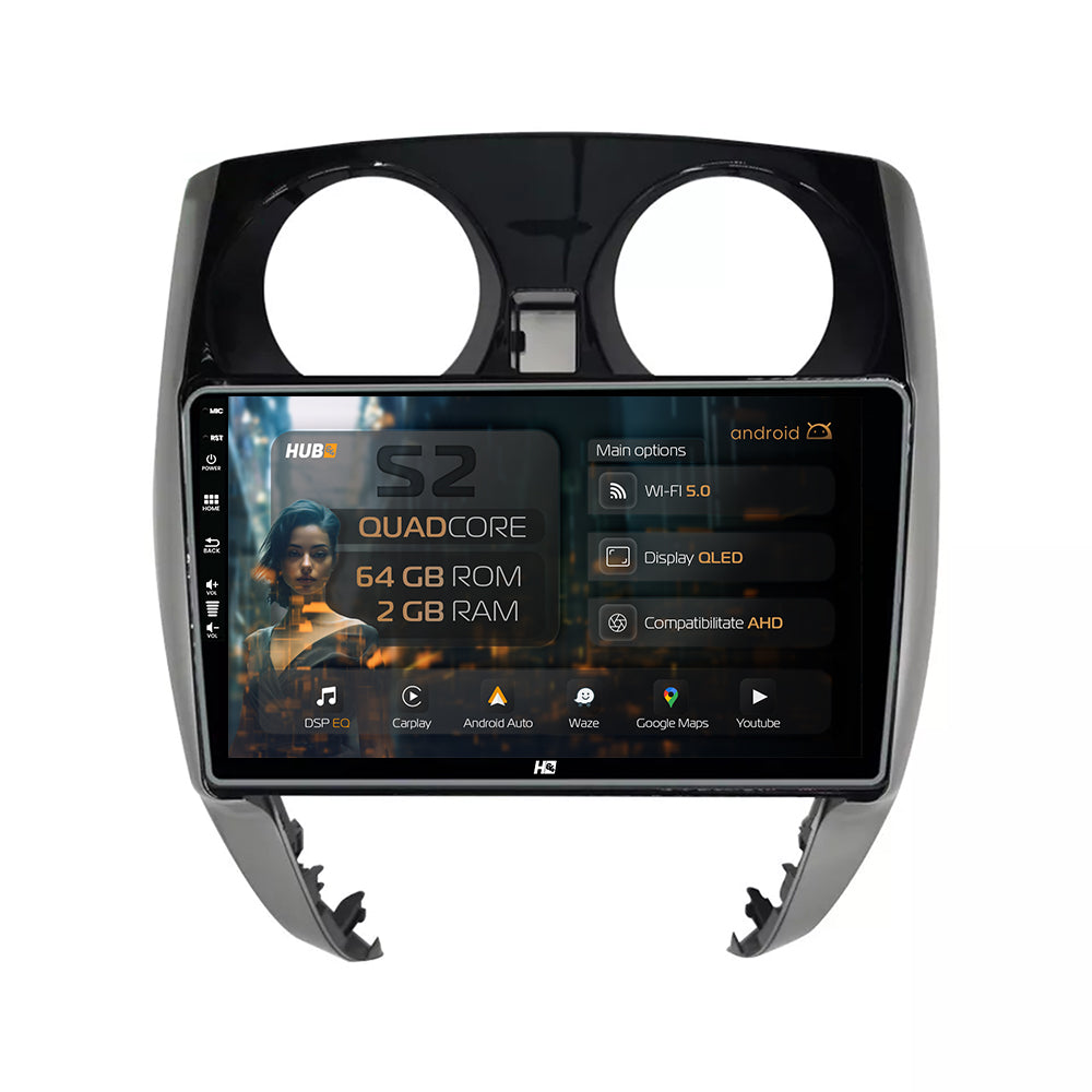 Navigatie HUB64 Nissan Note (2012-2019), 2GB RAM, Android, GPS, Wi-FI, Carplay, Android Auto, USB, Bluetooth, Radio, Waze, Touchscreen, 9'' inch