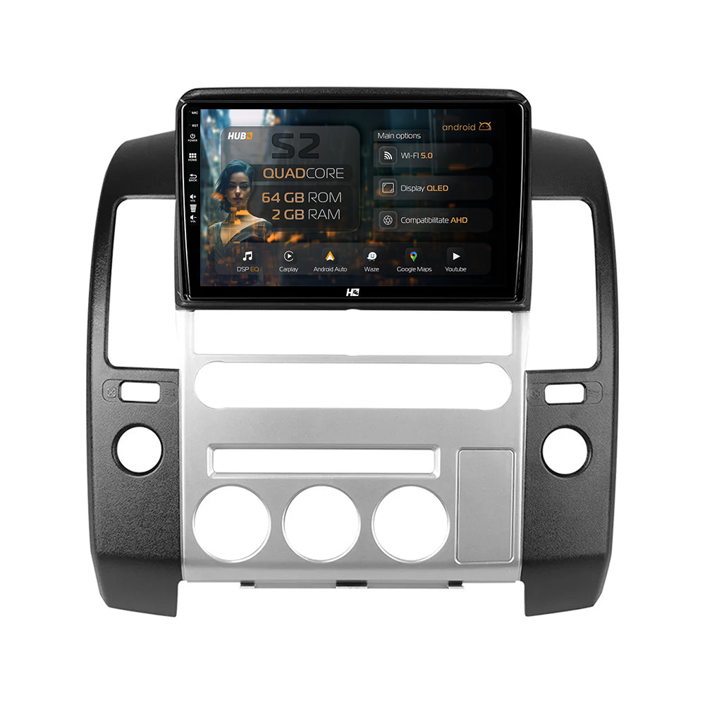 Navigatie HUB64 Nissan Pathfinder-Navara (2005-2014), 2GB RAM, Android, GPS, Wi-FI, Carplay, Android Auto, USB, Bluetooth, Radio, Waze, Touchscreen, 9 inch