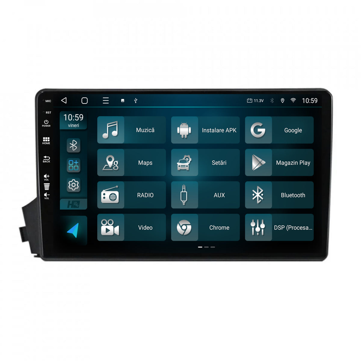 Navigatie HUB64 Ssangyong Actyon-Kyron (2005-2011), 8GB RAM, Android, Octacore, Slot Sim 4G, DSP, GPS, Wi-FI, Carplay, Android Auto, USB, Bluetooth, Waze, Touchscreen, 9 Inch