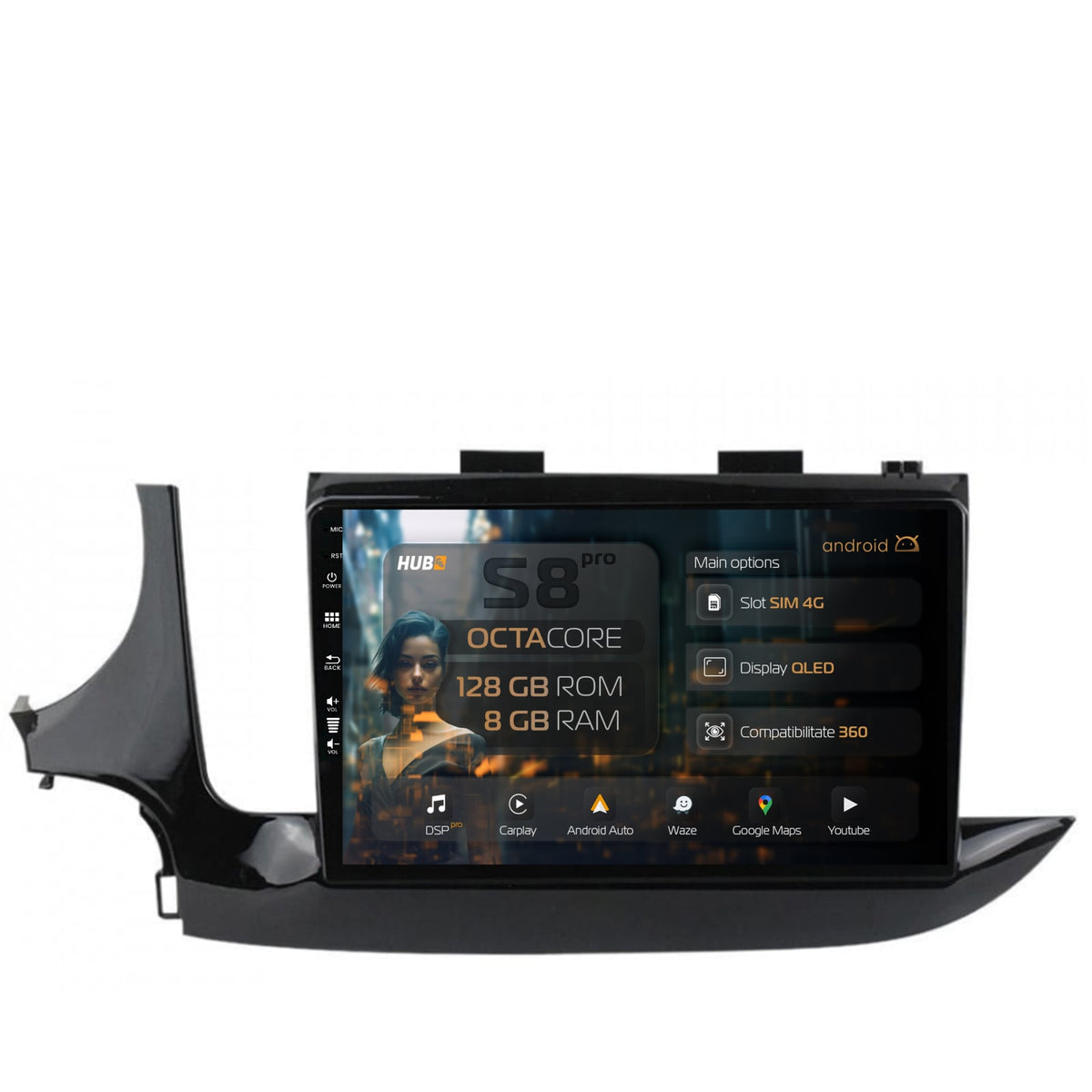 Navigatie HUB64 Opel Mokka (2016-Prezent), 8GB RAM, Android, Octacore, Slot Sim 4G, DSP, GPS, Wi-FI, Carplay, Android Auto, USB, Bluetooth, Waze, Touchscreen, 9 Inch